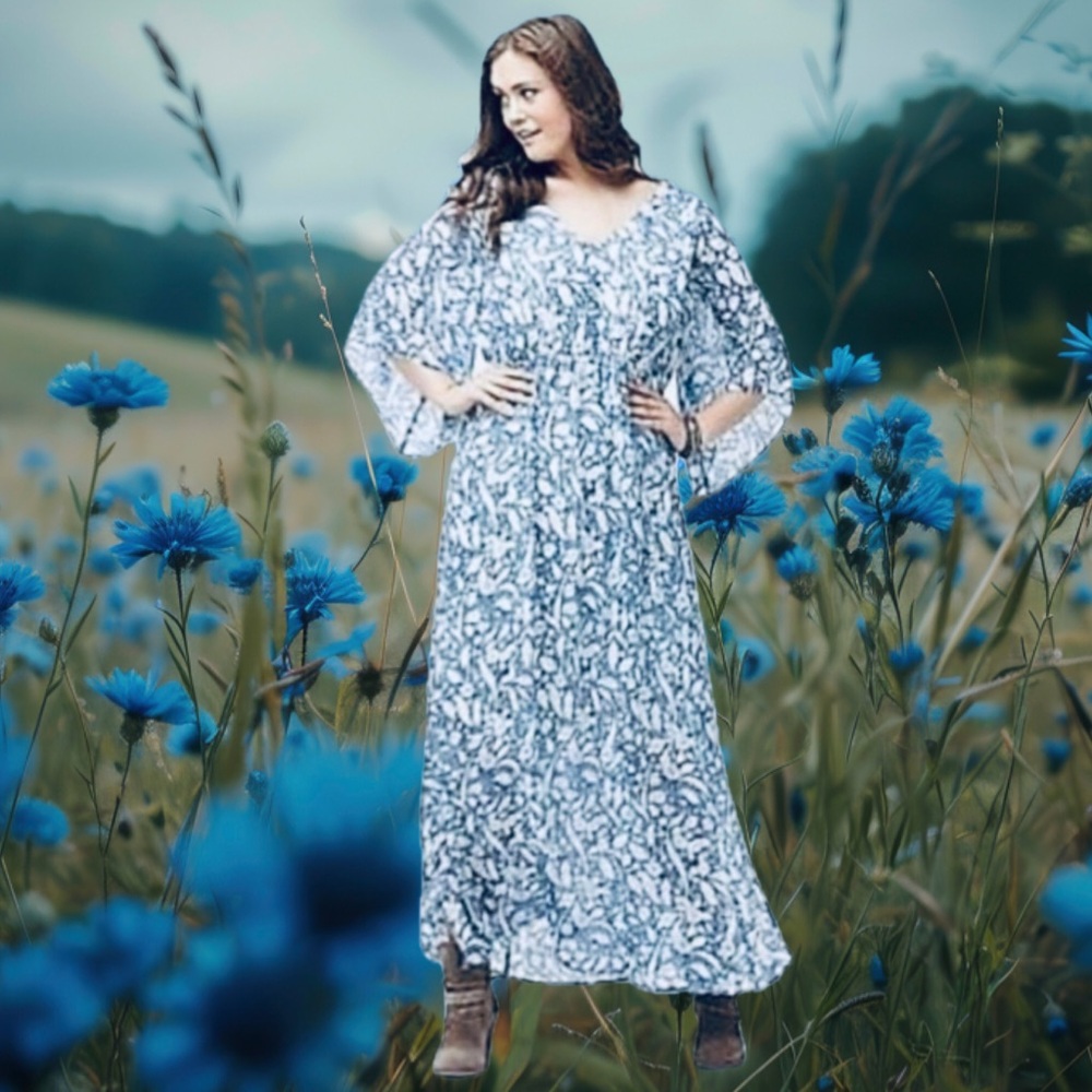 Lane Bryant long Boho Maxie Dress with Turquoise-Buckle Belt included